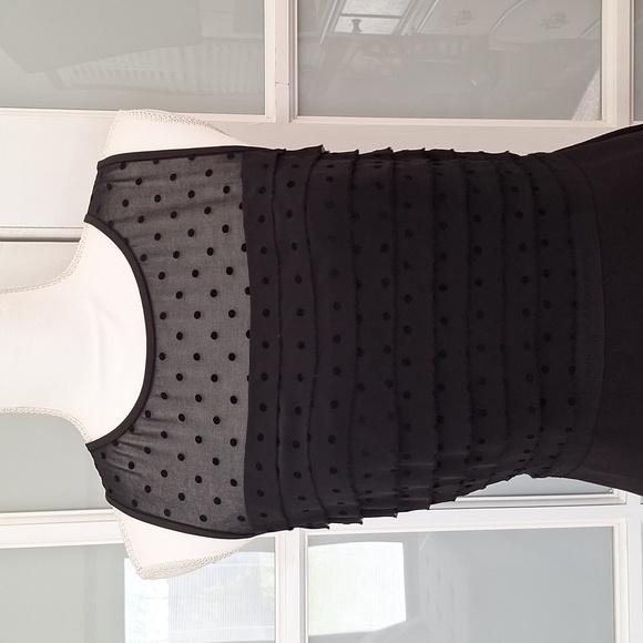 LOFT Black Polka Dot Layered Sheath Dress - Picture 6 of 14